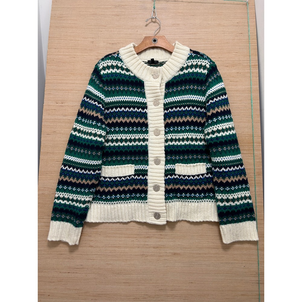 Talbots Womens Green Fair Isleβ Button Front Cardigan Sweater Crest Buttons L
